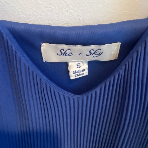 She + Sky Royal Blue pleated shift dress, size small - Picture 3 of 7
